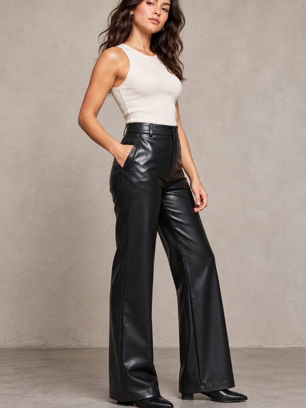 INC Jeannie Mai faux Leather High Waist Wide Leg Pants Size 14 Petite
